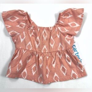 NWT‎ CARTERS Girls Ikat Flutter Sleeve Peplum Top 3M Boho Neutral NEW